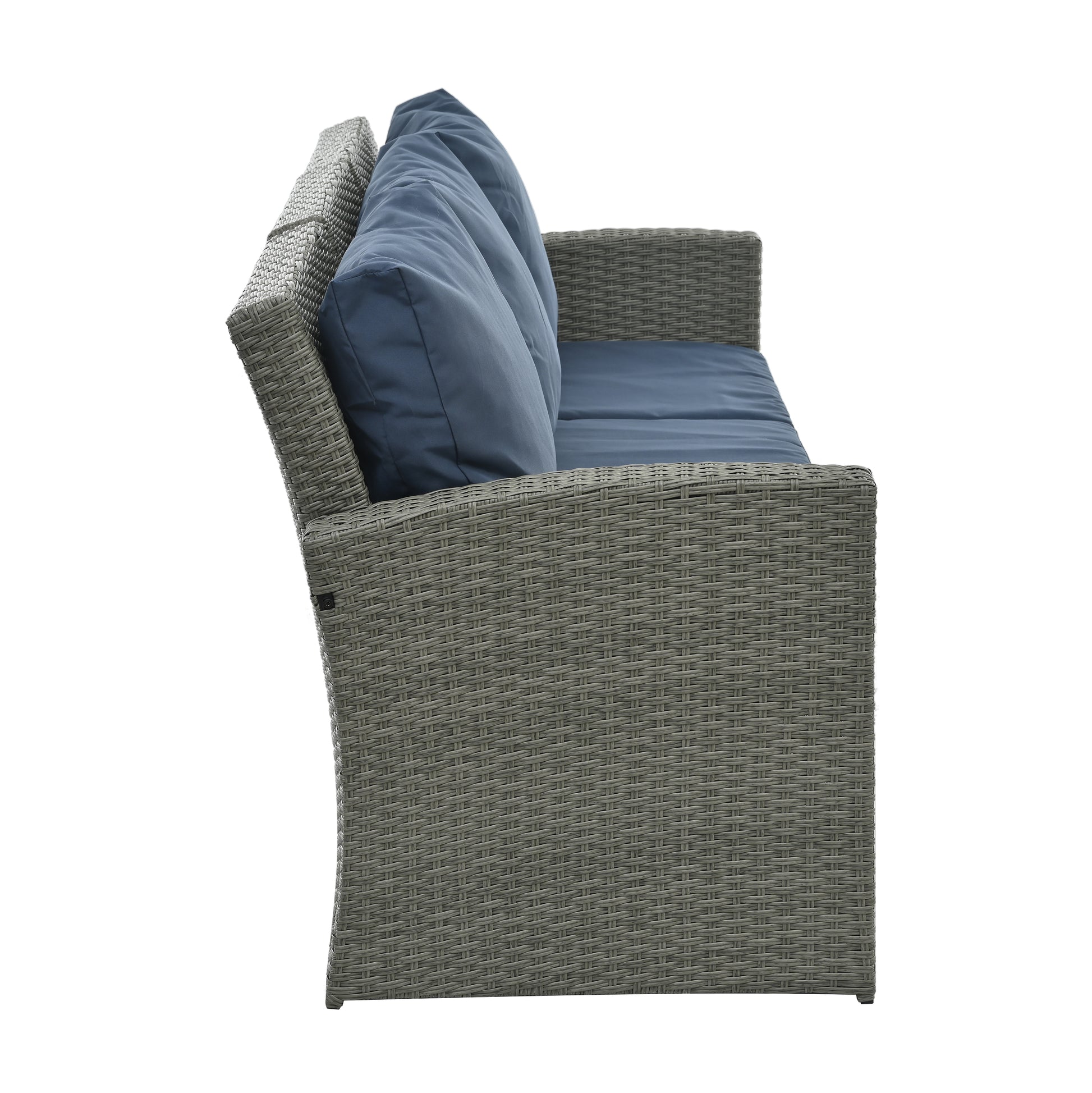 Patio Furniture, Outdoor Furniture, Seasonal Pe Wicker Furniture,5 Set Wicker Furniture With Tempered Glass Table Top Light Blue Pe Rattan Iron Waterproof Fabric