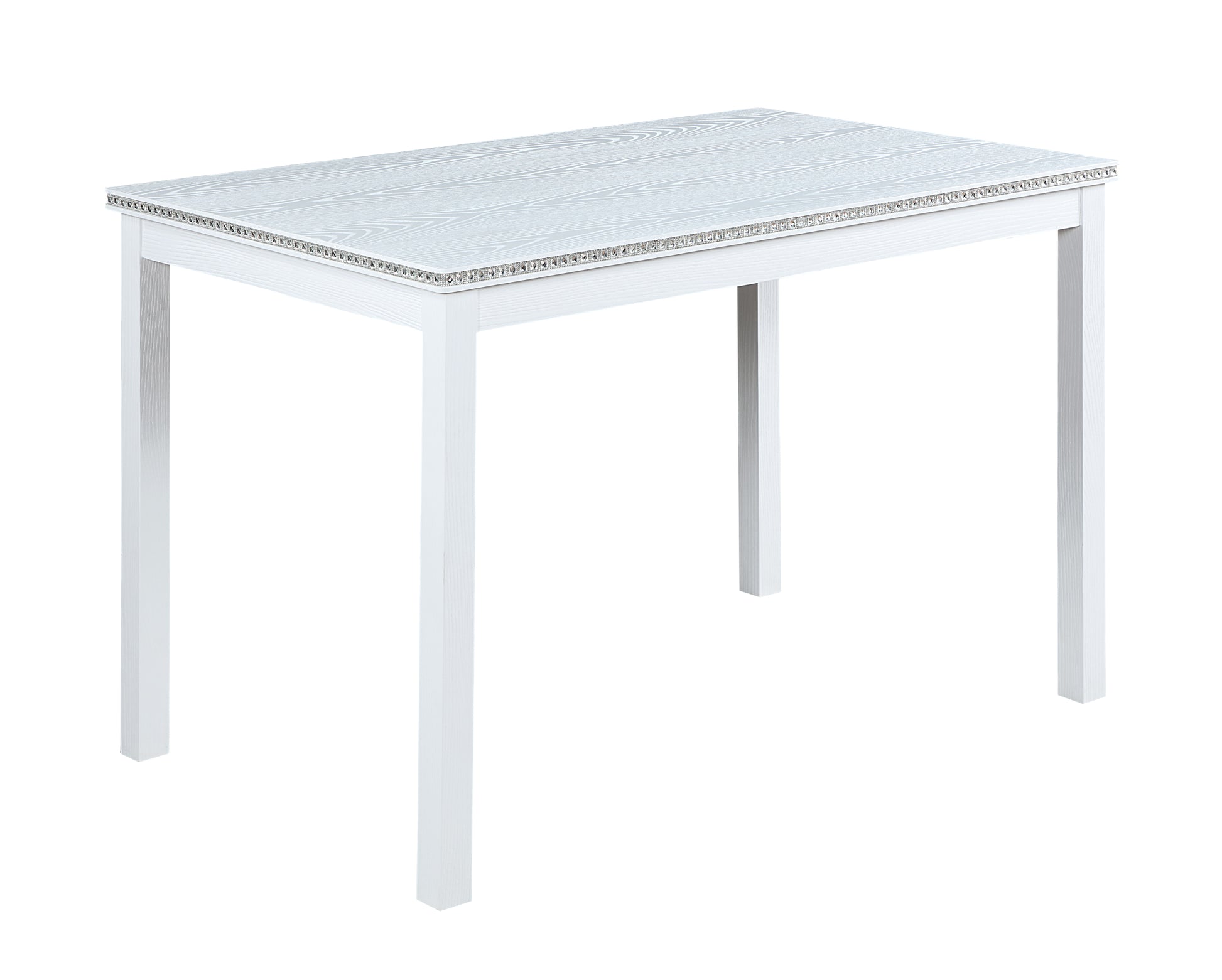 5 Piece Wooden Dining Table Set, Kitchen Table Set With A Rectangular Table And 4 Upholstered Chairs, Wooden Dining Room Table With Crystal Decoration And Chairs Set For Kitchen, Dining Room, White Beige White Seats 4 Dining Room 4 Leg Rectangular Solid