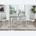 5 Piece Wooden Dining Table Set, Kitchen Table Set With A Rectangular Table And 4 Upholstered Chairs, Wooden Dining Room Table With Crystal Decoration And Chairs Set, Silver Grey Beige Silver Gray Seats 4 Dining Room Rectangular 4 Leg Rectangular Dining
