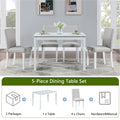 5 Piece Wooden Dining Table Set, Kitchen Table Set With A Rectangular Table And 4 Upholstered Chairs, Wooden Dining Room Table With Crystal Decoration And Chairs Set For Kitchen, Dining Room, White Beige White Seats 4 Dining Room 4 Leg Rectangular Solid