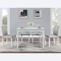 5 Piece Wooden Dining Table Set, Kitchen Table Set With A Rectangular Table And 4 Upholstered Chairs, Wooden Dining Room Table With Crystal Decoration And Chairs Set For Kitchen, Dining Room, White Beige White Seats 4 Dining Room 4 Leg Rectangular Solid