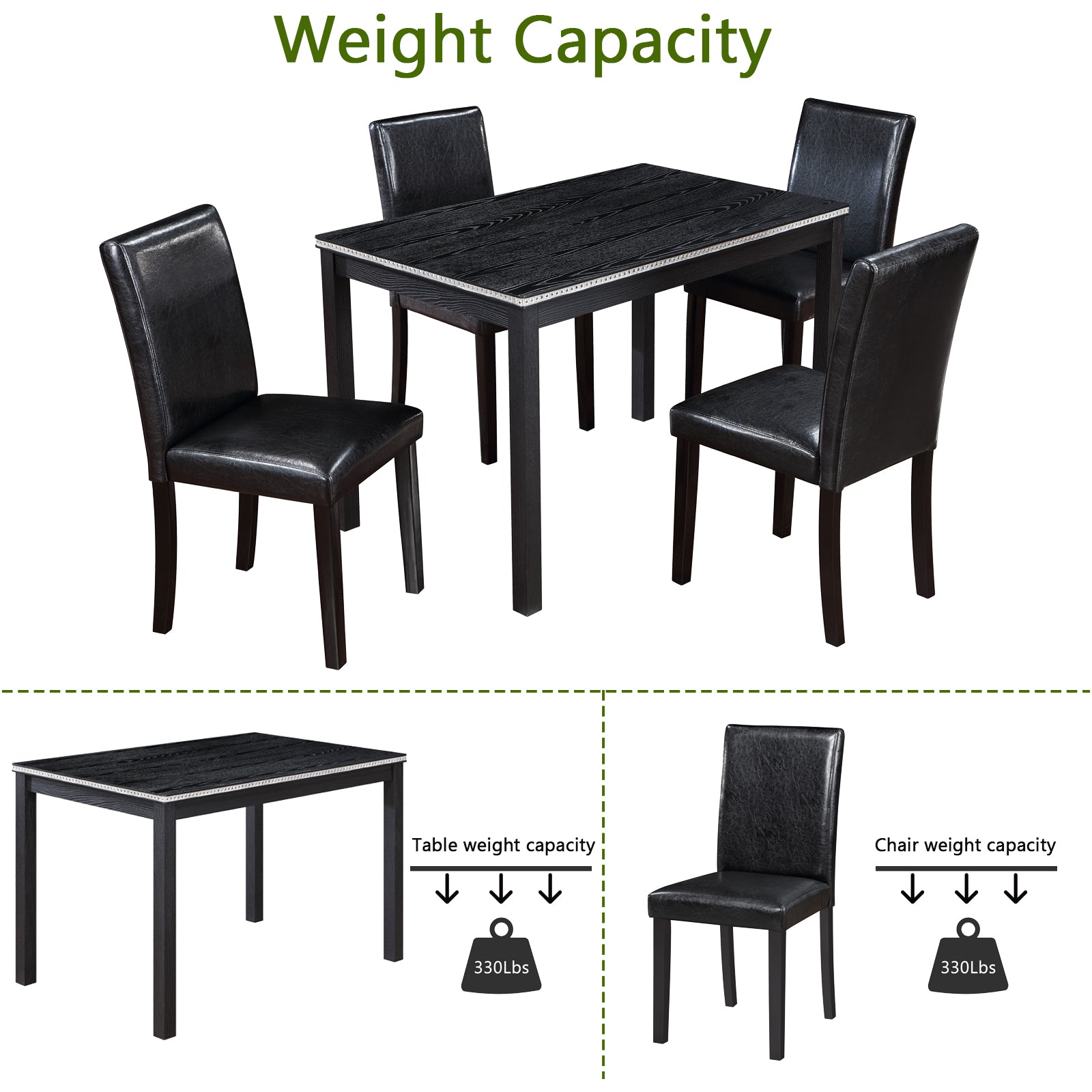 5 Piece Wooden Dining Table Set, Kitchen Table Set With A Rectangular Table And 4 Upholstered Chairs, Wooden Dining Room Table With Crystal Decoration And Chairs Set For Kitchen, Dining Room, Black Black Seats 4 Dining Room Rectangular 4 Leg Rectangular