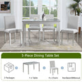 5 Piece Wooden Dining Table Set, Kitchen Table Set With A Rectangular Table And 4 Upholstered Chairs, Wooden Dining Room Table With Crystal Decoration And Chairs Set, Silver Grey Beige Silver Gray Seats 4 Dining Room Rectangular 4 Leg Rectangular Dining