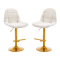 Velvet Swive Bar Stools Set Of 2 Adjustable Counter Height Bar Chairs With Back Gold Base Modern Stool Chair For Kitchen Island Dining Room, White White Gold Dining Room Powder Coated Sponge Wipe Clean Modern Bar Stools Set Of 2 Fabric Metal