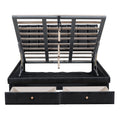 Full Size Upholstered Bed With Hydraulic Storage System And Drawer, Black Black Pu Leather