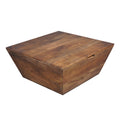 36 Inch Handcrafted Modern Farmhouse Coffee Table, Geometric Angled Square, 1 Drawer, Walnut Mango Wood Brown Metal & Wood