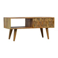 Pineapple Carve Sliding Media Unit Oak Wood Rattan
