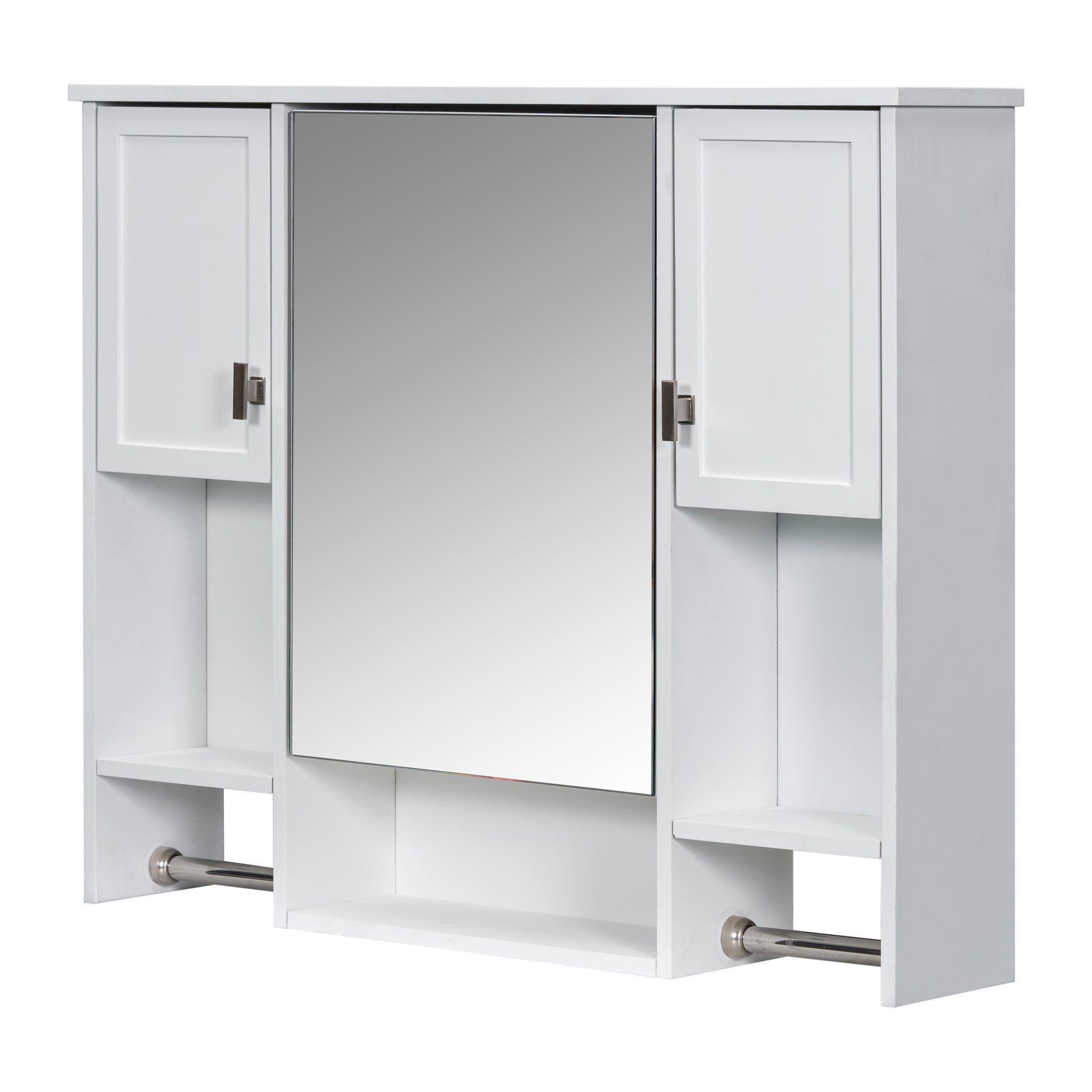 35'' X 28'' Modern Wall Mounted Bathroom Storage Cabinet, Bathroom Wall Cabinet With Mirror, Medicine Cabinet With Towels Bar White 3 5 Mirror Included Bathroom Wall Mounted Mdf Painted