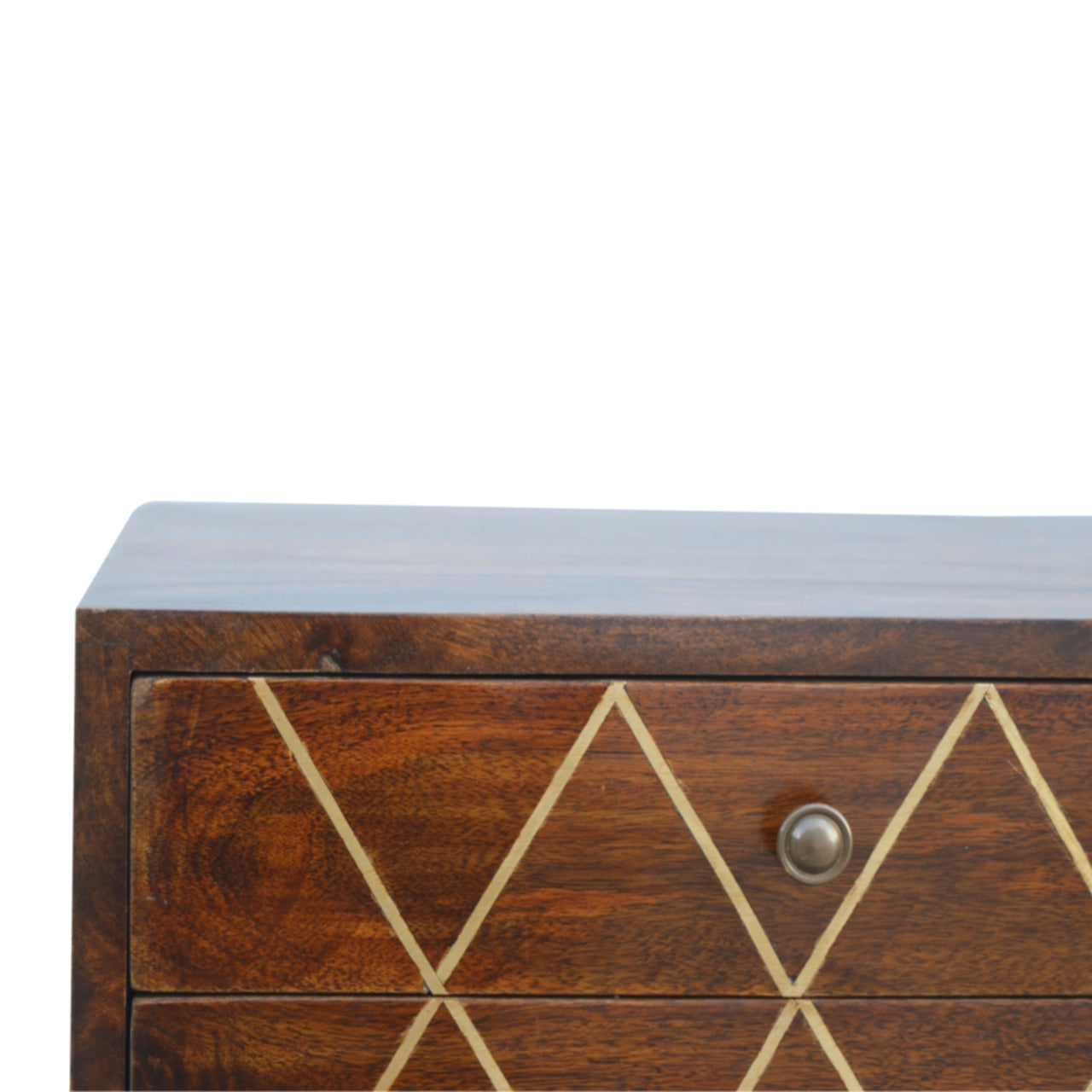Geo Brass Inlay Bedside Chestnut Wood Metal