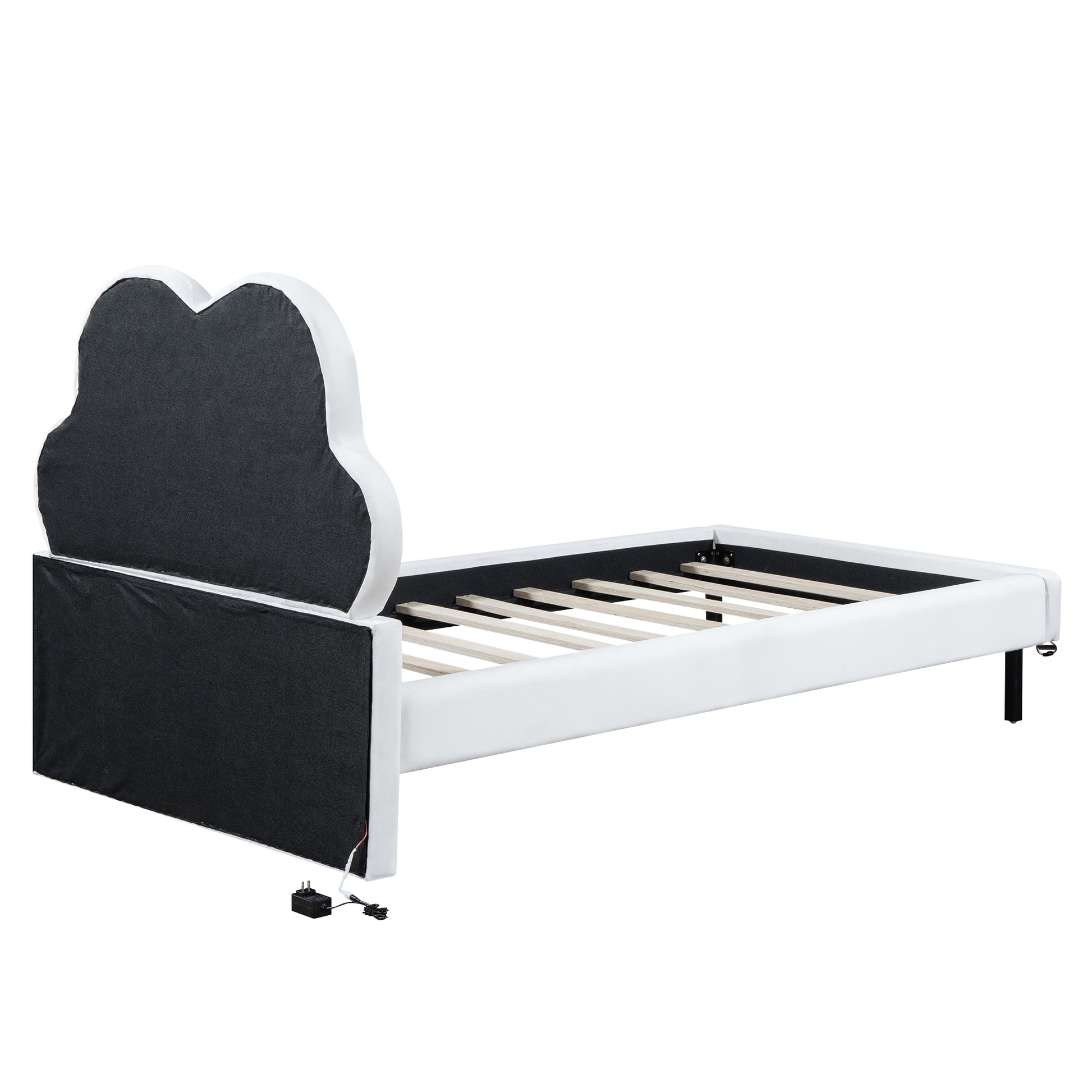 Twin Size Upholstered Platform Bed With Animal Paw Shaped Headboard And Led, Pink Box Spring Not Required Twin White Pink Wood Bedroom Solid Wood Mdf