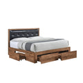 Queen Size Wood Platform Bed With Upholstered Headboard And 4 Drawers Box Spring Not Required Queen Walnut Wood Bedroom Bed Frame Faux Leather Solid Wood Mdf
