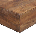 36 Inch Handcrafted Modern Farmhouse Coffee Table, Geometric Angled Square, 1 Drawer, Walnut Mango Wood Brown Metal & Wood