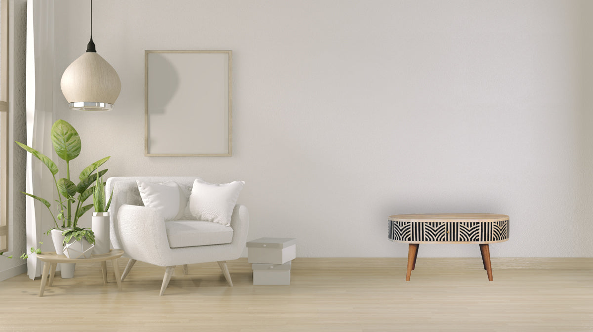 Edessa Bone Inlay Coffee Table Oak Solid Wood