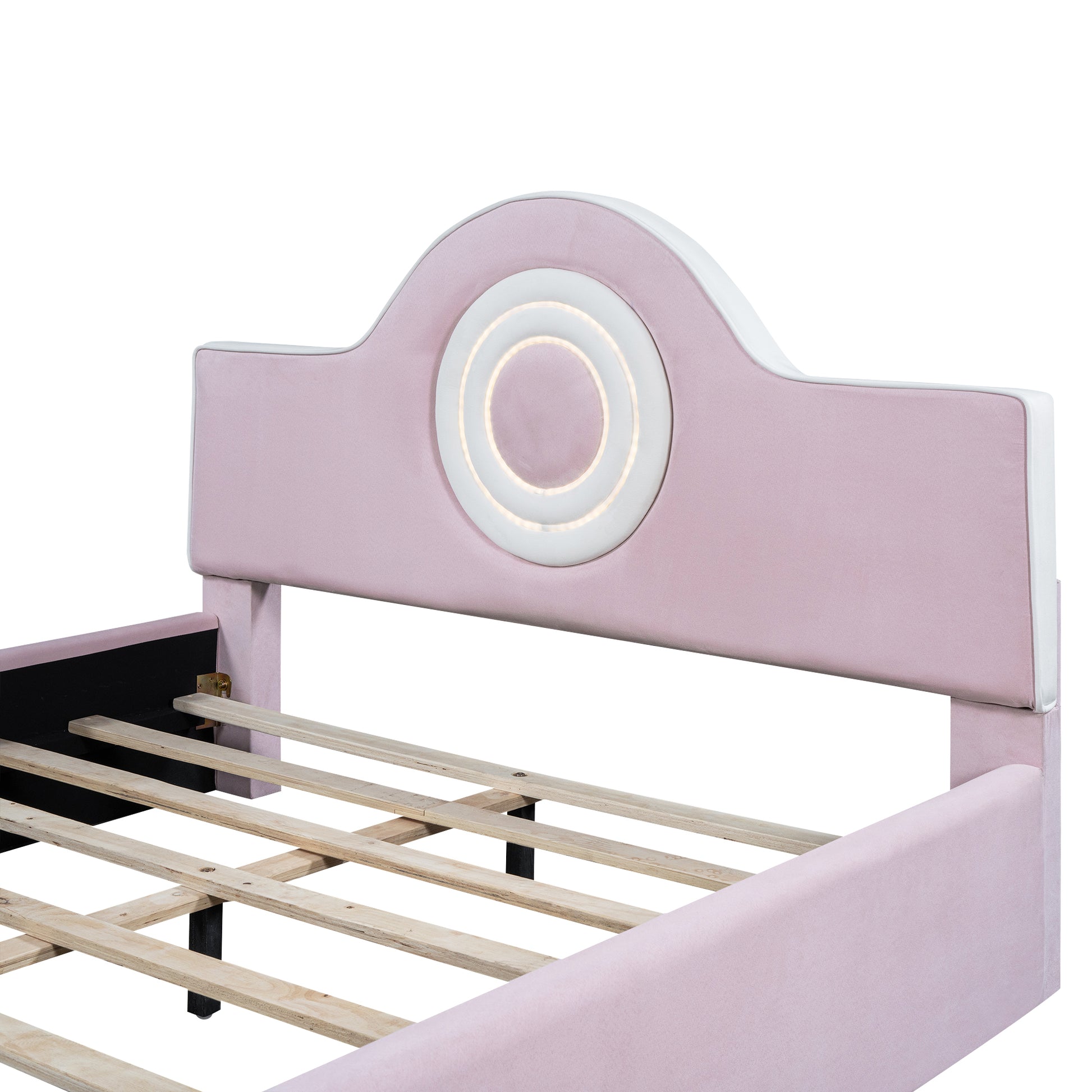 Full Size Upholstered Platform Bed With Led Headboard, Pink Box Spring Not Required Full Pink Wood Bedroom Upholstered