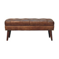 Harbour Brown Leather Bench Chestnut Leather Solid Wood