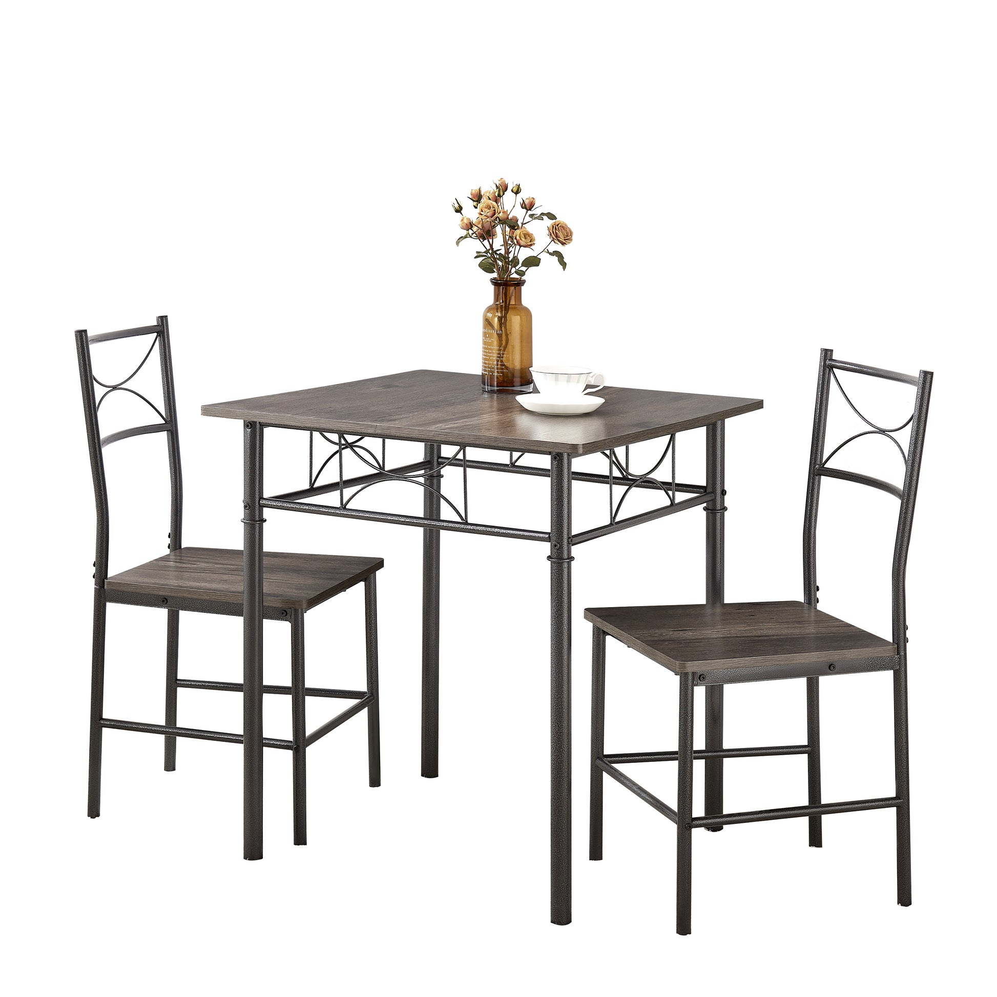 3 Piece Kitchen Dining Room Table Set Grey Chair Grey Gray Dining Room American Design,American Traditional,Antique Metal & Wood Metal & Wood