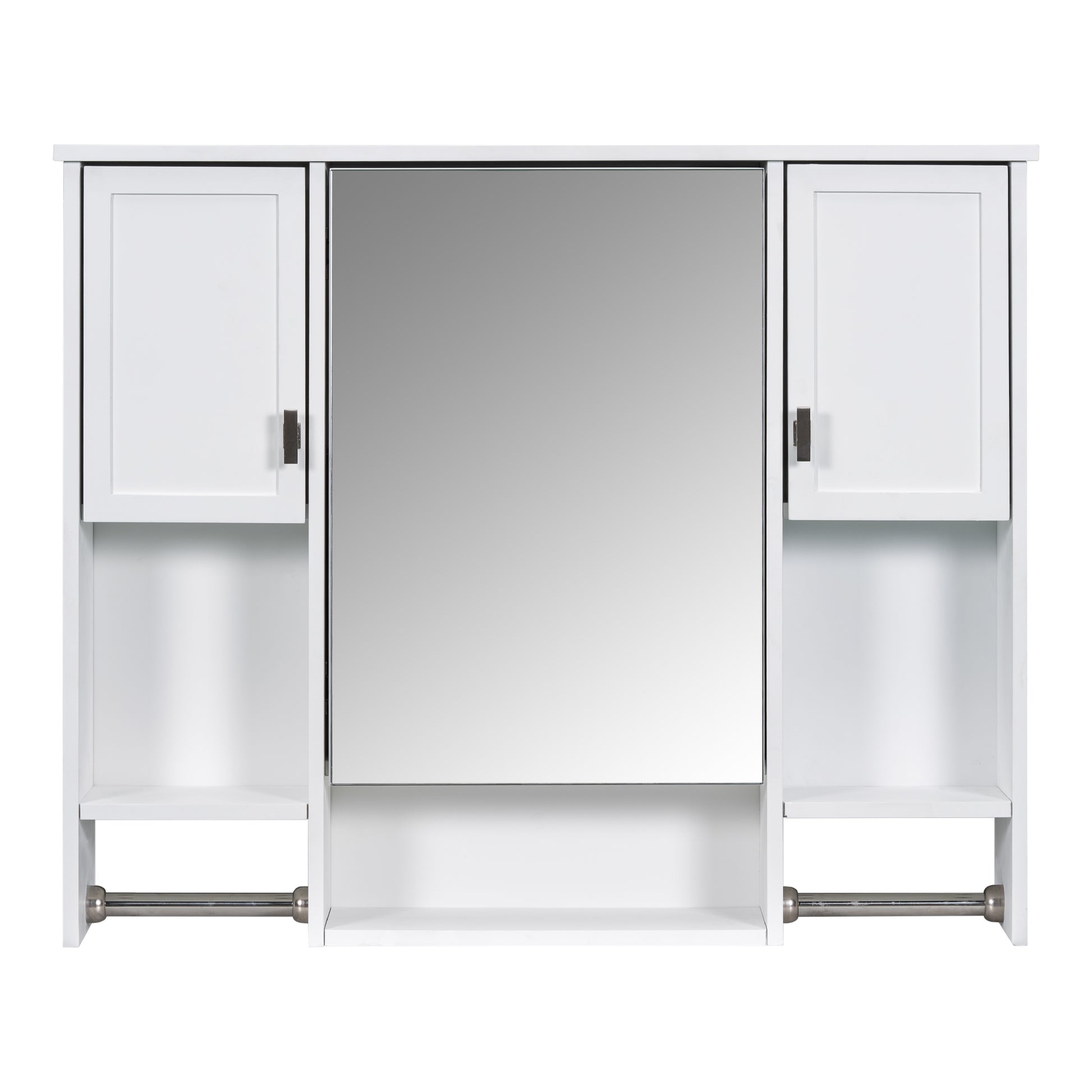 35'' X 28'' Modern Wall Mounted Bathroom Storage Cabinet, Bathroom Wall Cabinet With Mirror, Medicine Cabinet With Towels Bar White 3 5 Mirror Included Bathroom Wall Mounted Mdf Painted