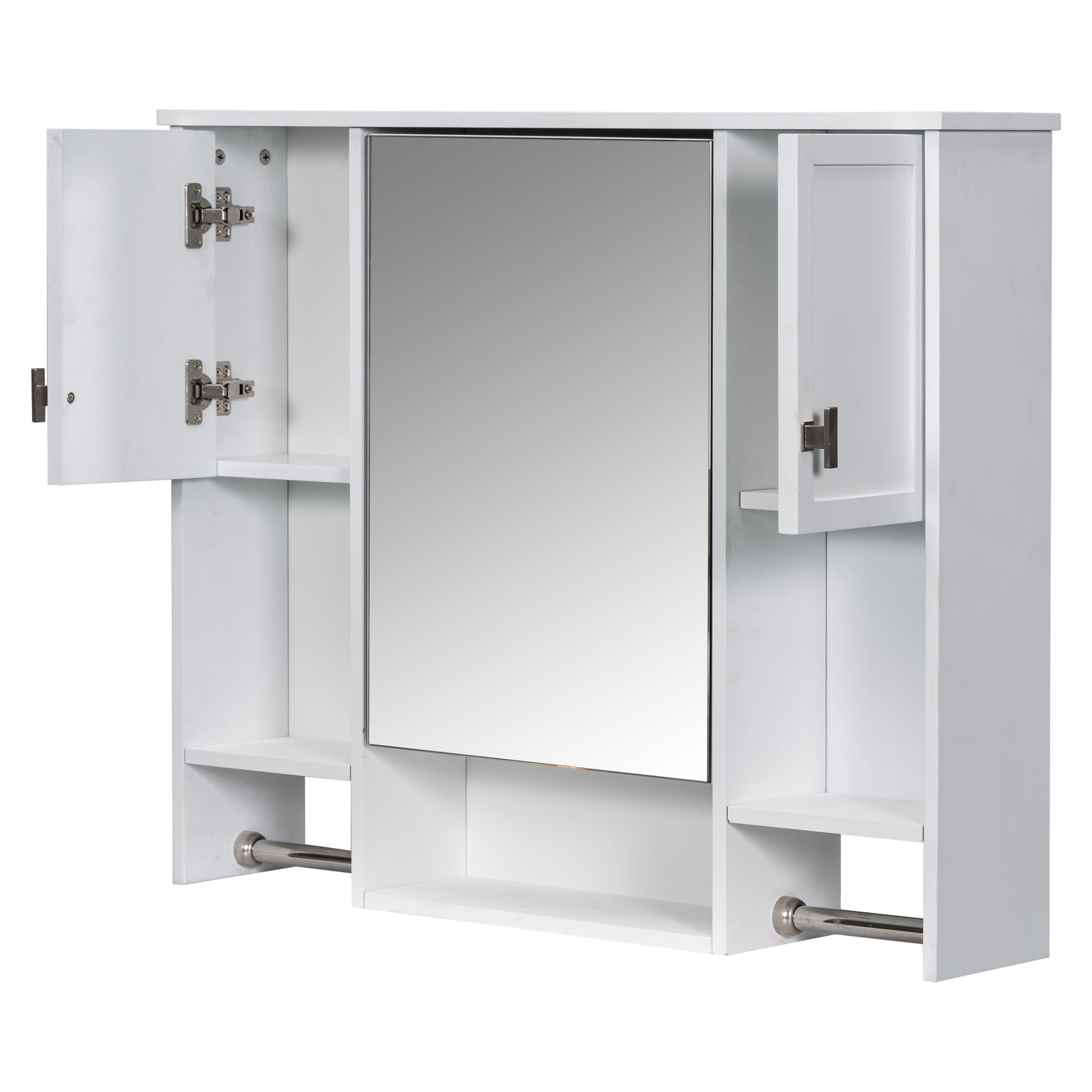 35'' X 28'' Modern Wall Mounted Bathroom Storage Cabinet, Bathroom Wall Cabinet With Mirror, Medicine Cabinet With Towels Bar White 3 5 Mirror Included Bathroom Wall Mounted Mdf Painted