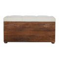 White Linen Storage Trunk Chestnut Foam Wood Fabric