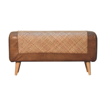 Large Seagrass Buffalo Hide Nordic Bench Oak Leather Solid Wood