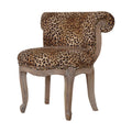 Leopard Print Studded Chair Brown Foam Wood Fabric