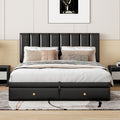 Queen Size Upholstered Bed With Hydraulic Storage System And Drawer, Black Black Pu Leather