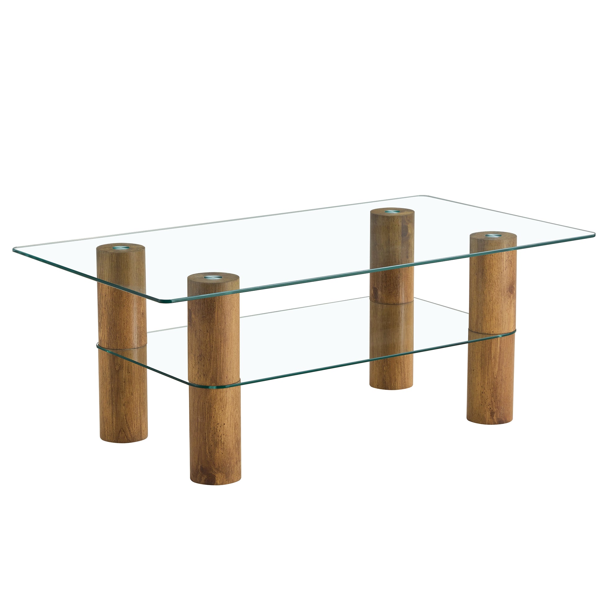 Modern Minimalist Double Layer Transparent Tempered Glass Coffee Table And Coffee Table, Paired With Wooden Mdf Decorative Columns. Computer Desk. Game Table. Ct X02 Transparent Glass