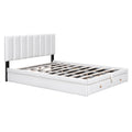 Full Size Upholstered Bed With Hydraulic Storage System And Drawer, White White Pu Leather