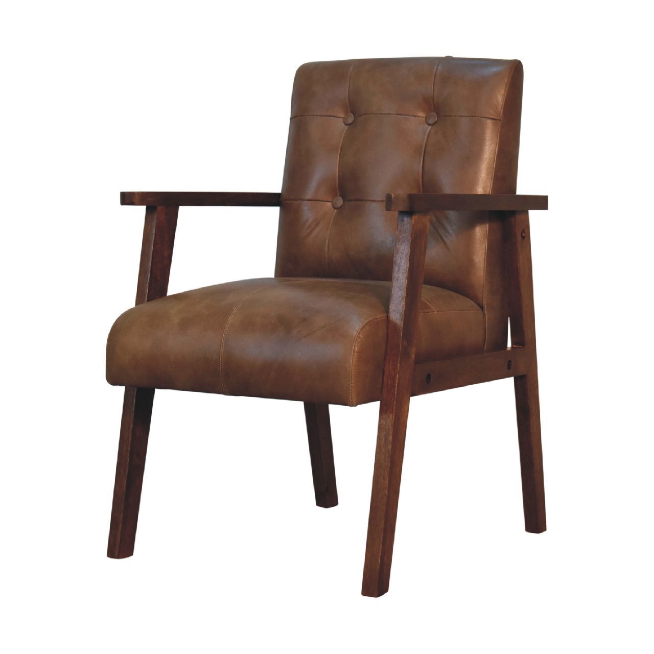 Brown Buffalo Leather Chair Chestnut Leather Solid Wood