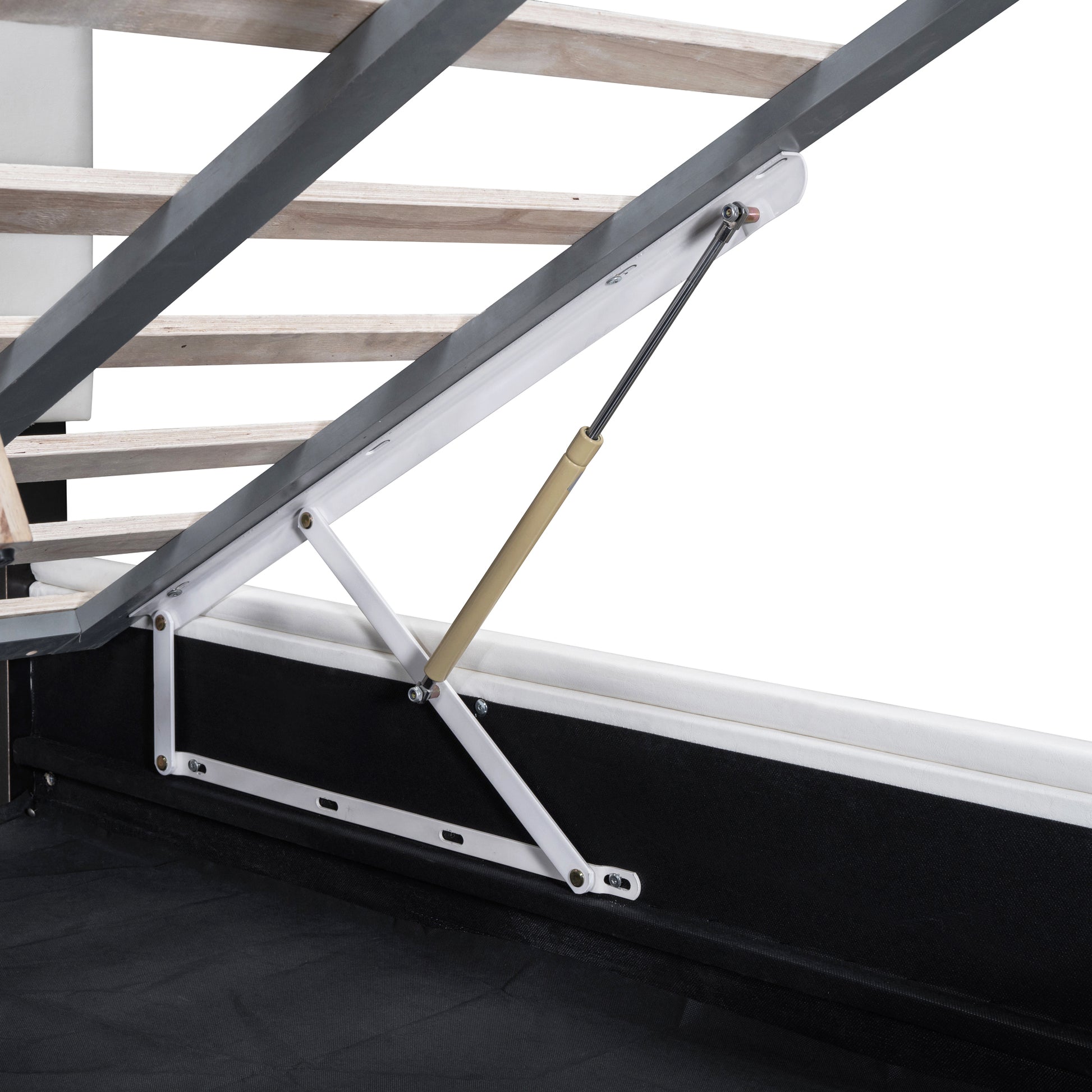 Full Size Upholstered Bed With Hydraulic Storage System And Drawer, White White Pu Leather