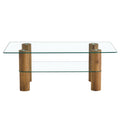 Modern Minimalist Double Layer Transparent Tempered Glass Coffee Table And Coffee Table, Paired With Wooden Mdf Decorative Columns. Computer Desk. Game Table. Ct X02 Transparent Glass