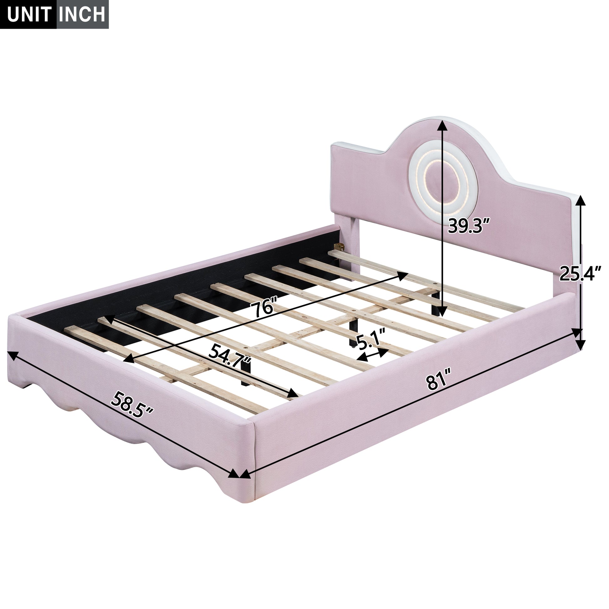 Full Size Upholstered Platform Bed With Led Headboard, Pink Box Spring Not Required Full Pink Wood Bedroom Upholstered