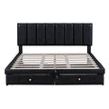 Queen Size Upholstered Bed With Hydraulic Storage System And Drawer, Black Black Pu Leather
