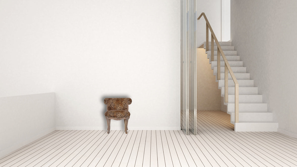 Leopard Print Studded Chair Brown Foam Wood Fabric