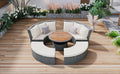 Patio 5 Piece Round Rattan Sectional Sofa Set All Weather Pe Wicker Sunbed Daybed With Round Liftable Table And Washable Cushions For Outdoor Backyard Poolside, Beige Yes Deep Seating Beige Water Resistant Frame Water Resistant Cushion Garden & Outdoor