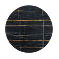 Black Marble Printed Mdf Round Dining Table, Black Columnar Base With Gold Annulus Not Including Chairs Black Mdf Steel