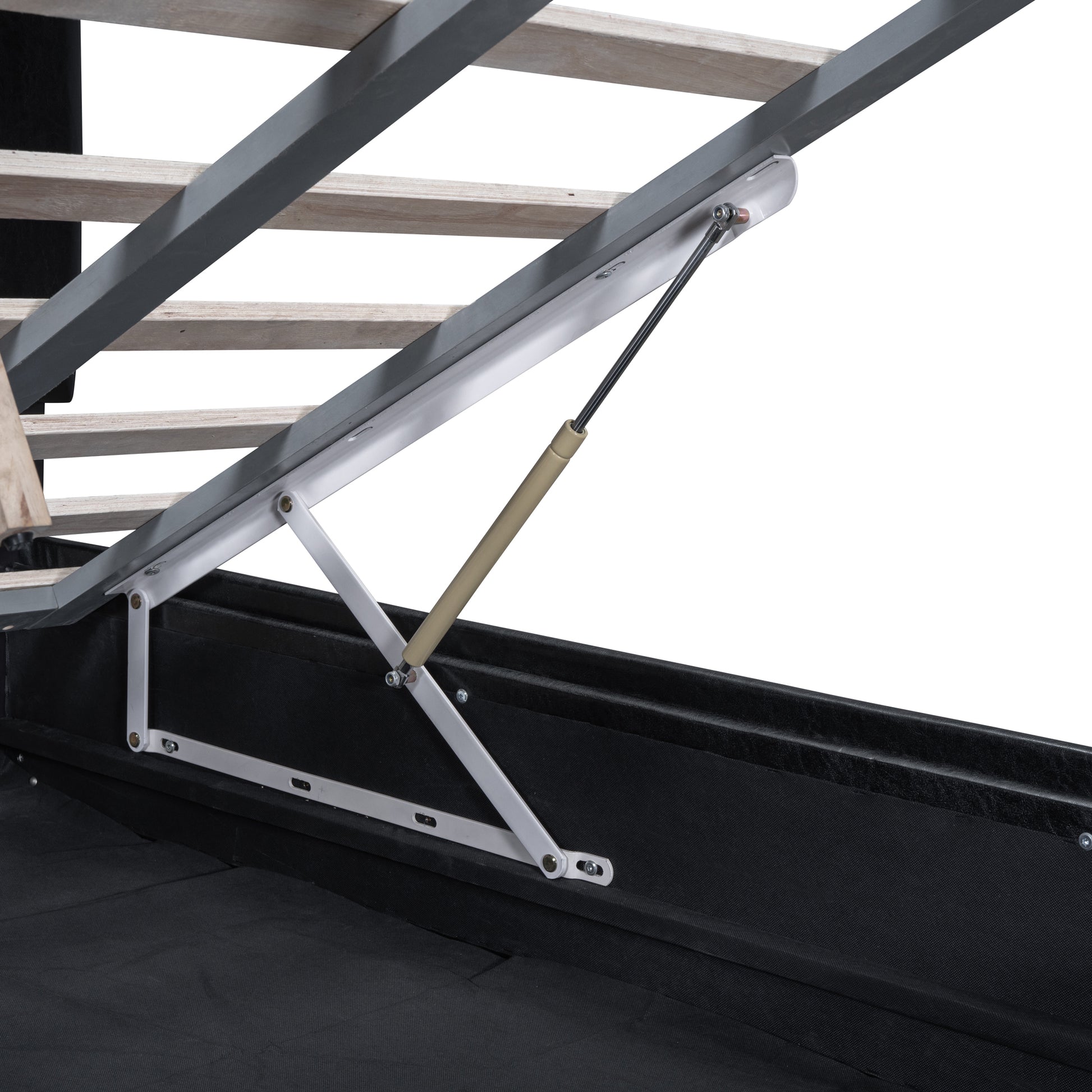 Full Size Upholstered Bed With Hydraulic Storage System And Drawer, Black Black Pu Leather