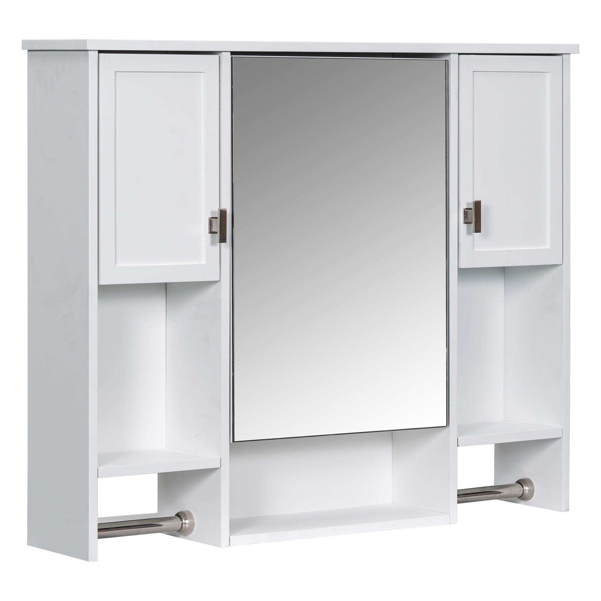 35'' X 28'' Modern Wall Mounted Bathroom Storage Cabinet, Bathroom Wall Cabinet With Mirror, Medicine Cabinet With Towels Bar White 3 5 Mirror Included Bathroom Wall Mounted Mdf Painted