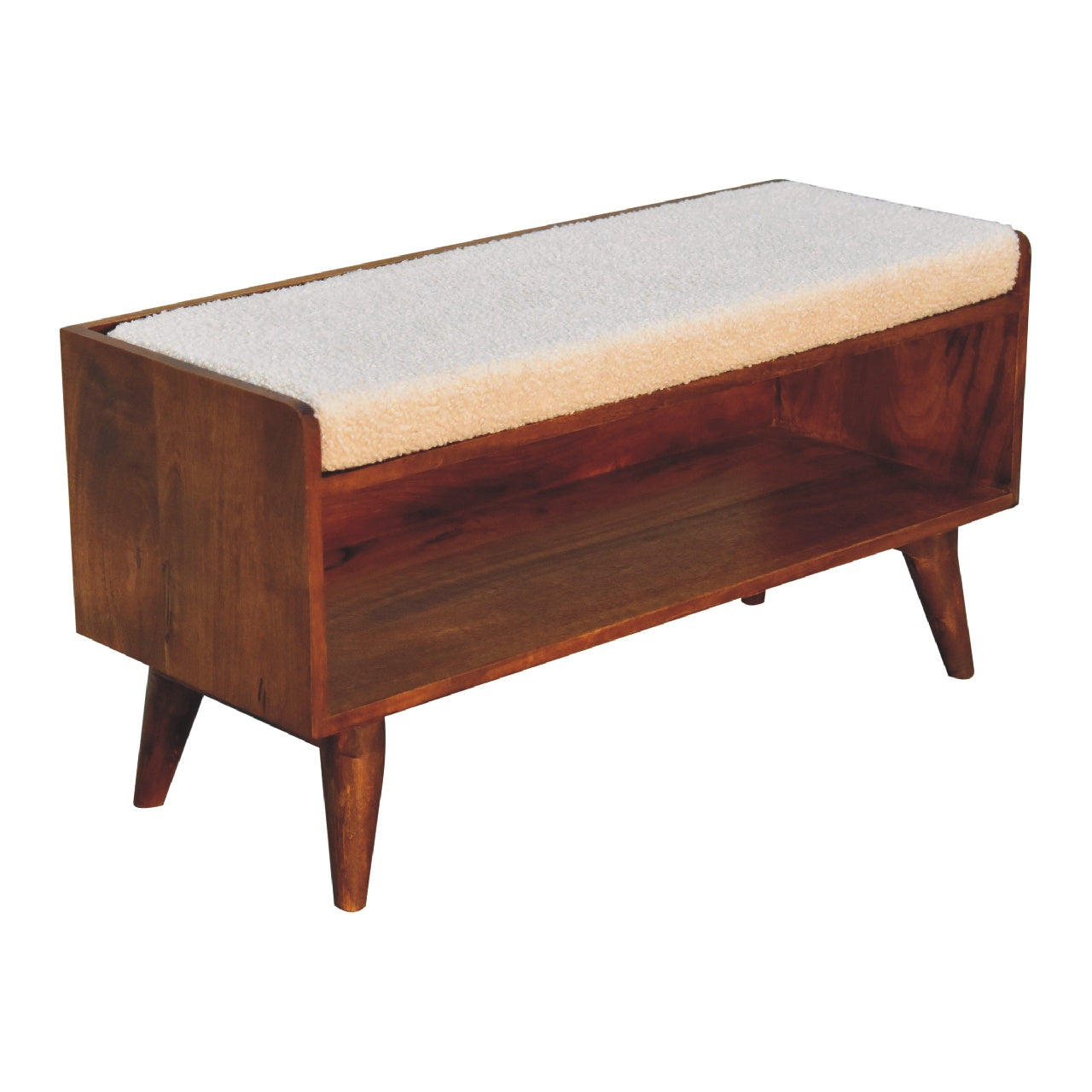 Boucle Nordic Storage Bench Chestnut Foam Wood Fabric