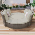 Patio 5 Piece Round Rattan Sectional Sofa Set All Weather Pe Wicker Sunbed Daybed With Round Liftable Table And Washable Cushions For Outdoor Backyard Poolside, Gray Yes Deep Seating Gray Water Resistant Frame Water Resistant Cushion Garden & Outdoor