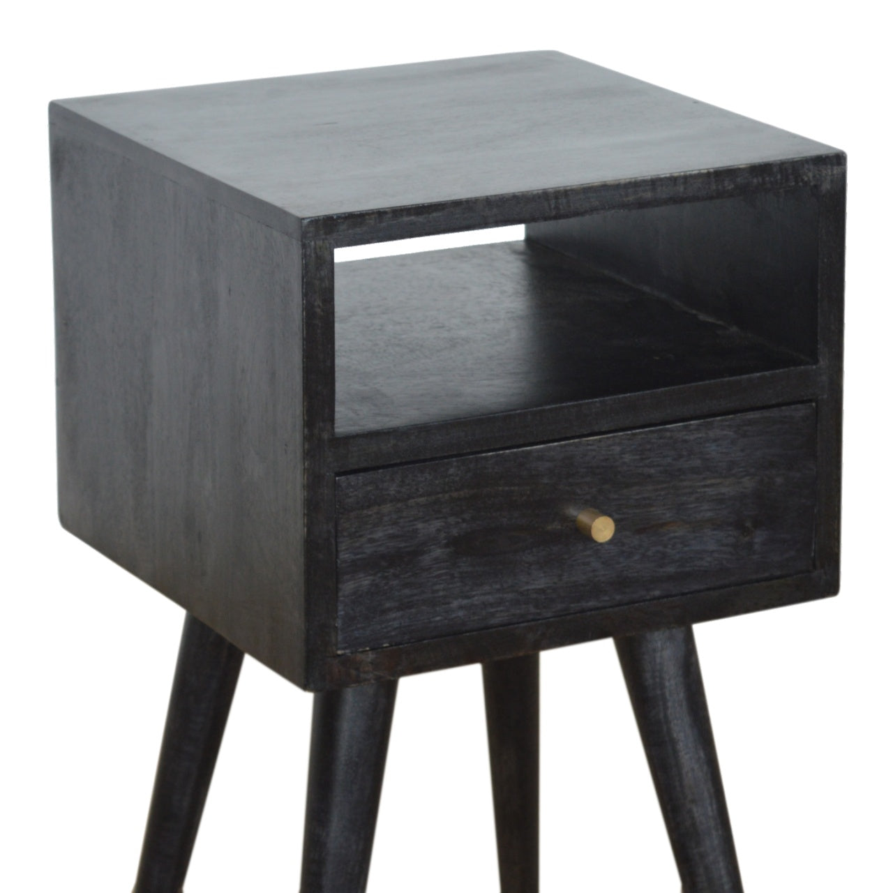 Mini Ash Black Bedside Black Solid Wood