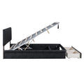 Full Size Upholstered Bed With Hydraulic Storage System And Drawer, Black Black Pu Leather