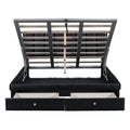 Queen Size Upholstered Bed With Hydraulic Storage System And Drawer, Black Black Pu Leather