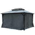 10X13Ft Patio Gazebo With Netting & Curtains, Black Black Gray Rectangular Garden & Outdoor Uv Resistant Gazebos Anchored Aluminium Alloy