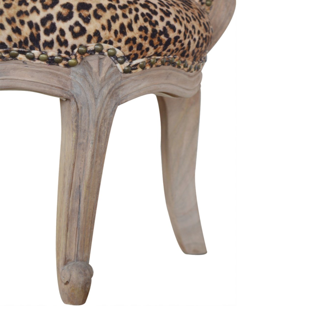 Leopard Print Studded Chair Brown Foam Wood Fabric