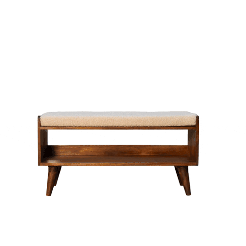 Boucle Nordic Storage Bench Chestnut Foam Wood Fabric
