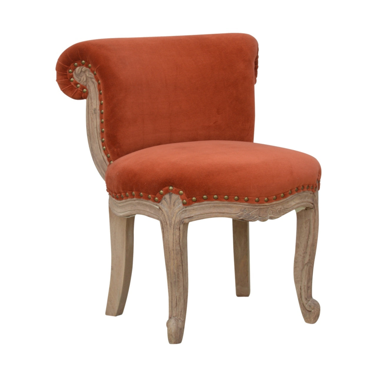 Brick Red Velvet Studded Chair Brick Red Foam Wood Fabric