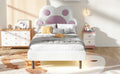 Twin Size Upholstered Platform Bed With Animal Paw Shaped Headboard And Led, Pink Box Spring Not Required Twin White Pink Wood Bedroom Solid Wood Mdf