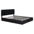 Queen Size Upholstered Bed With Hydraulic Storage System And Drawer, Black Black Pu Leather