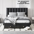 Full Size Upholstered Bed With Hydraulic Storage System And Drawer, Black Black Pu Leather